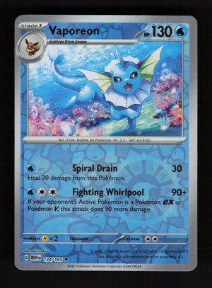 Vaporeon 134/165 – Reverse Holo - 151 MEW