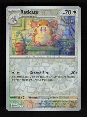 Raticate 020/165 - Reverse Holo - 151 MEW