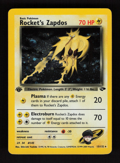 Rocket's Zapdos 15/132 - Holo Rare - 1st edition - Gym Challange