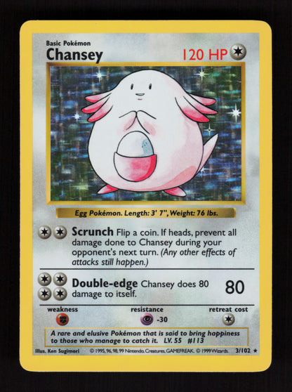Chansey 3/102 - Holo Rare - SHADOWLESS - Base set