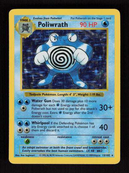 Poliwrath 13/102 - Holo Rare - SHADOWLESS - Base set