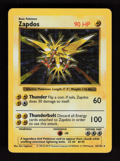 Zapdos 16/102 - Holo Rare - SHADOWLESS - Base set