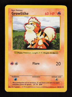 Growlithe 28/102 - Shadowless - Base Set