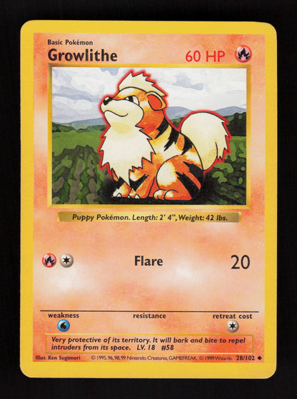 Growlithe 28/102 - Shadowless - Base Set