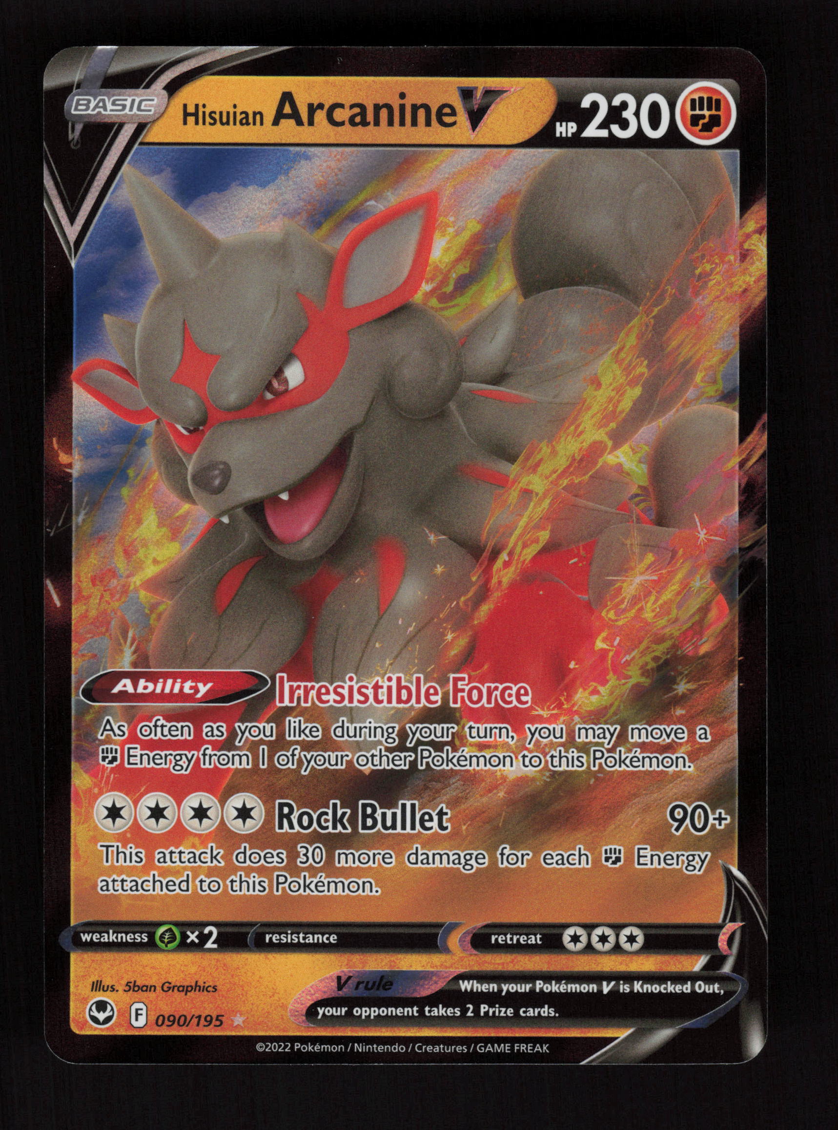Hisuian Arcanine V 090/195 - Ultra Rare - SWSH12: Silver Tempest