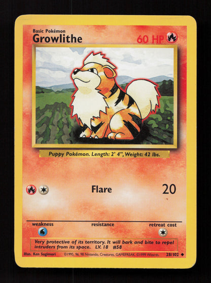 Growlithe 028/102 - Uncommon - Base Set